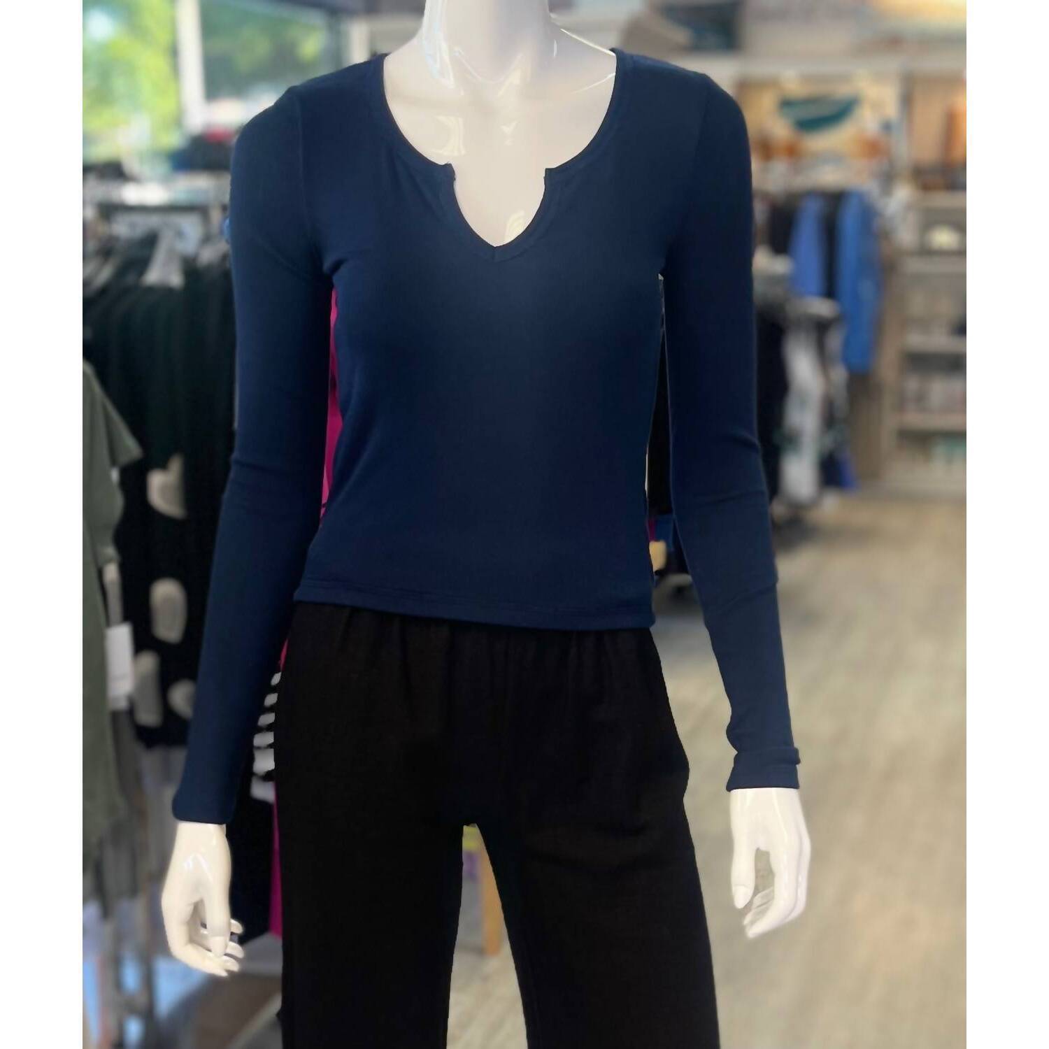 New Bobi Women's Split V-Neck Long Sleeves Crop Tee In Galaxy